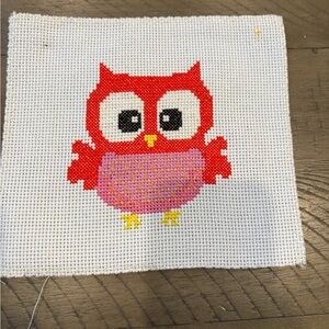 handmade complete finished cross stitch cute owl 4 of 10 stitching red pink